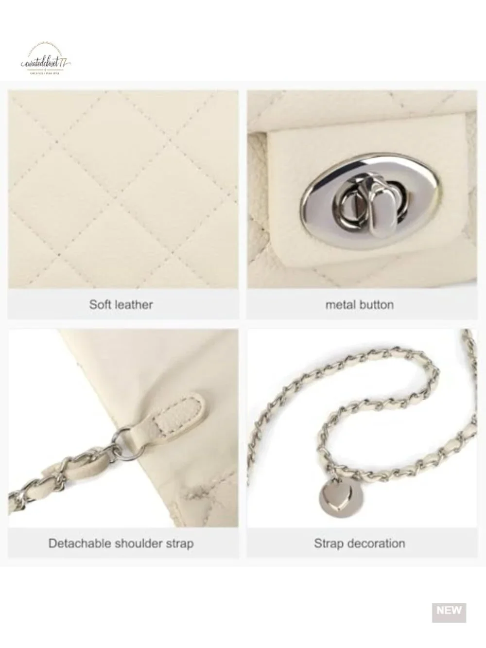 Quilted Vegan Leather Crossbody Bag with Chain Strap, Mini Satchel Handbag for